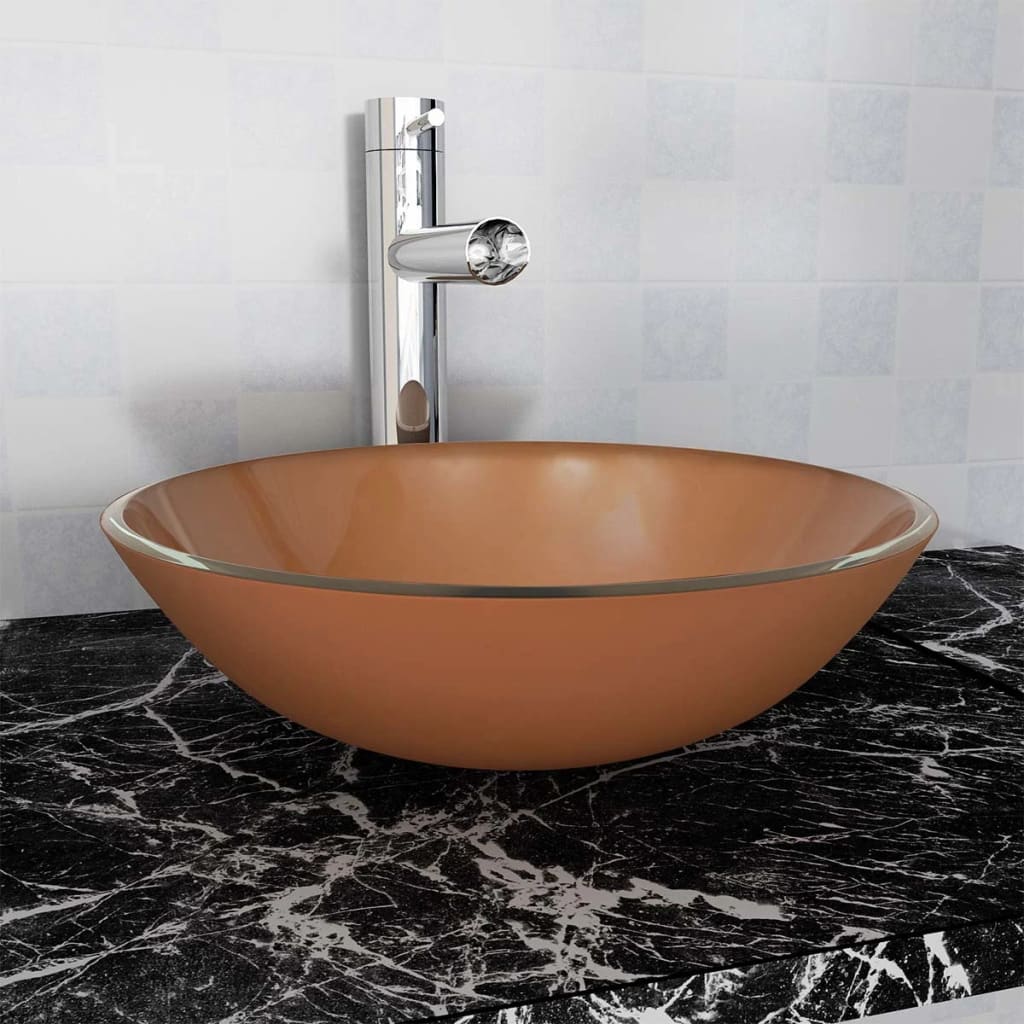 vidaXL Basin Tempered Glass 42 cm Brown