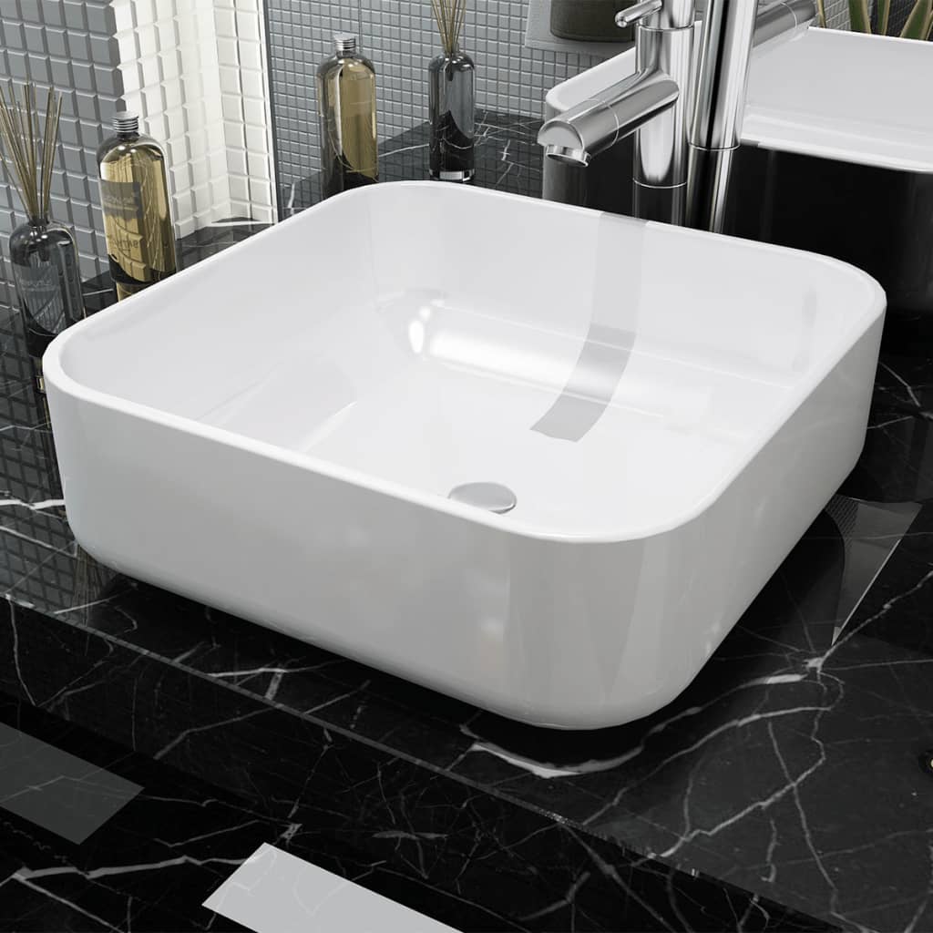 vidaXL Basin Square Ceramic White 39x39x13.5 cm