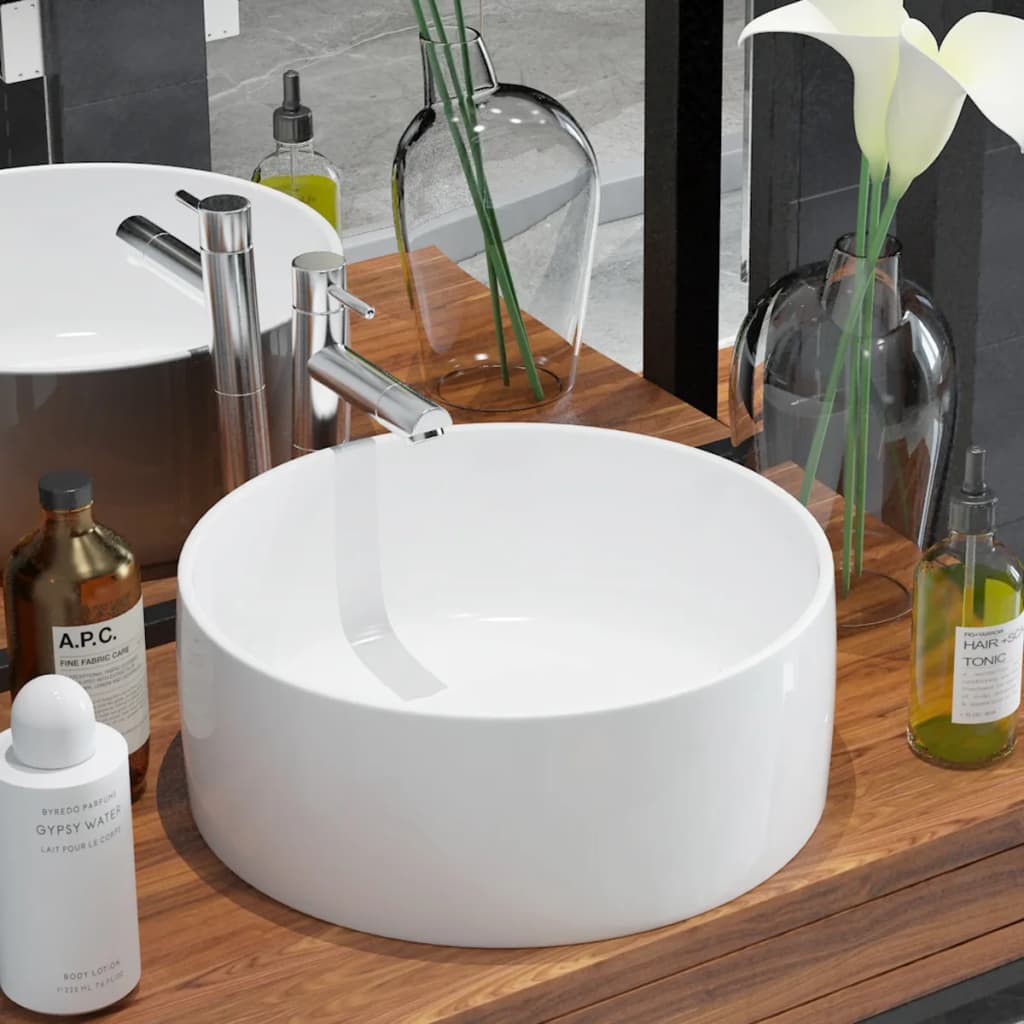 vidaXL Basin Round Ceramic White 40x15 cm