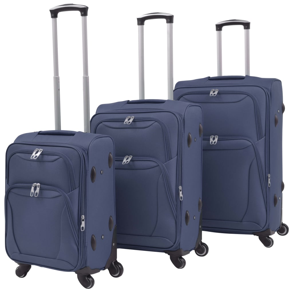 vidaXL 3 Piece Soft Case Trolley Set Navy Blue