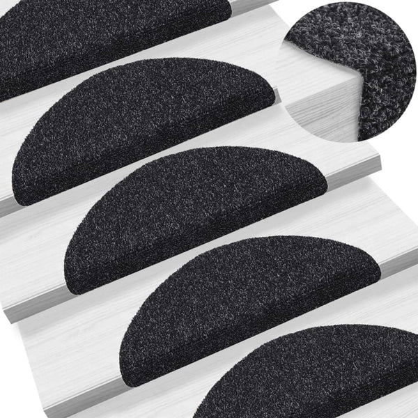 vidaXL 15 pcs Self-adhesive Stair Mats Needle Punch 56x17x3 cm Black