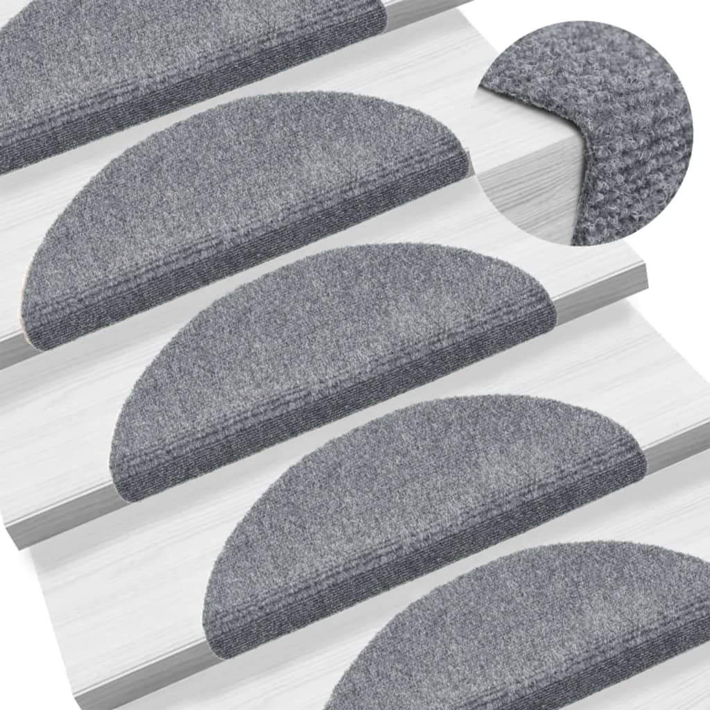 vidaXL 15 Self-adhesive Stair Mats Needle Punch 56x17x3 cm Light Grey