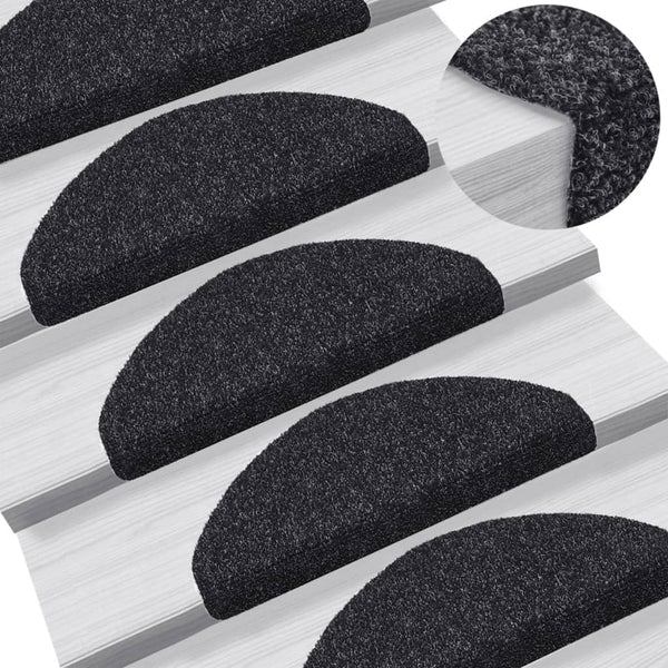 vidaXL 15 pcs Self-adhesive Stair Mats Needle Punch 65x21x4 cm Black