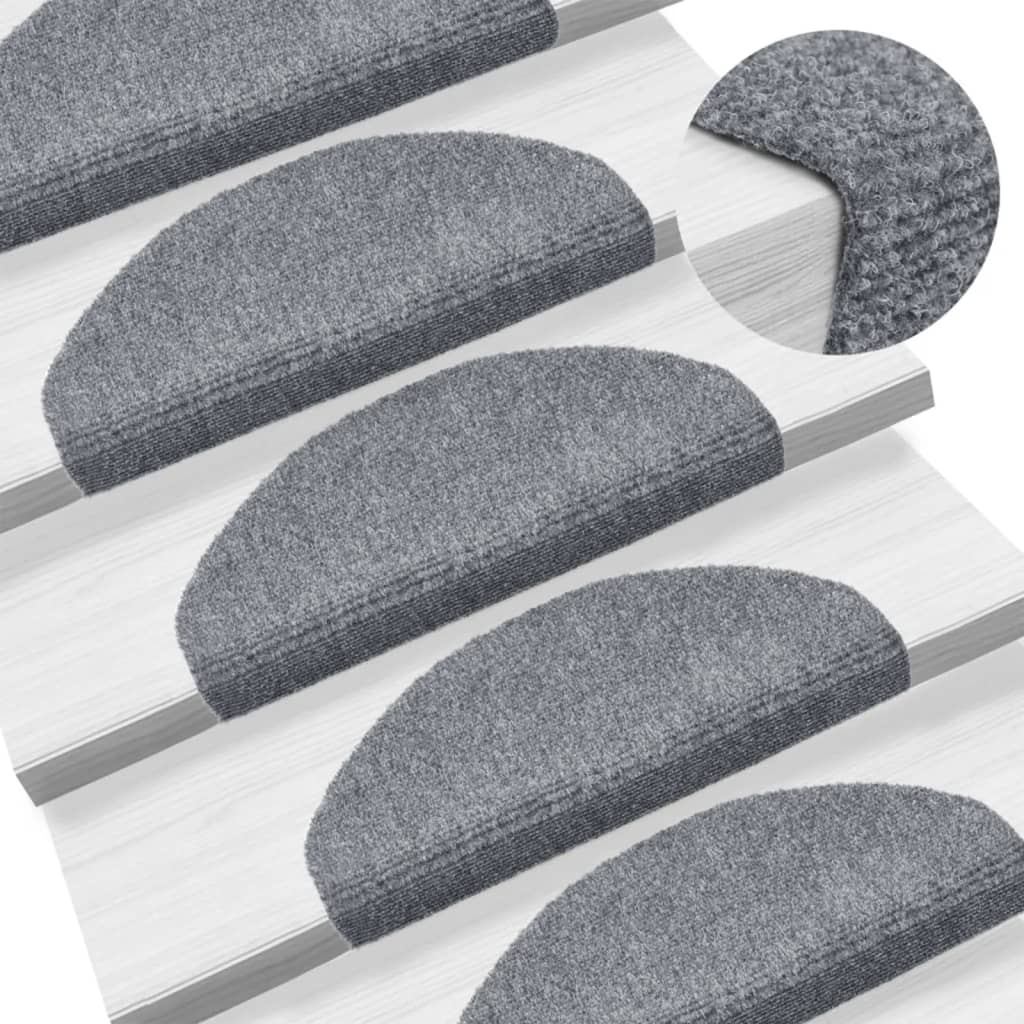 vidaXL 15 Self-adhesive Stair Mats Needle Punch 65x21x4 cm Light Grey