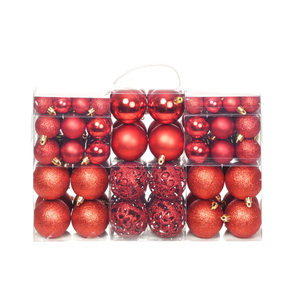 vidaXL 100 Piece Christmas Ball Set 3/4/6 cm Red