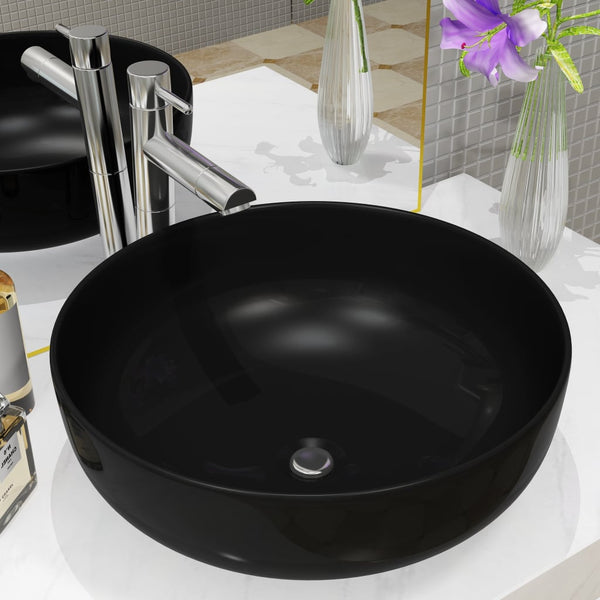 vidaXL Basin Ceramic Round Black 41.5x13.5 cm