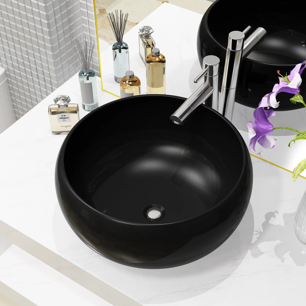 vidaXL Basin Ceramic Round Black 40x15 cm