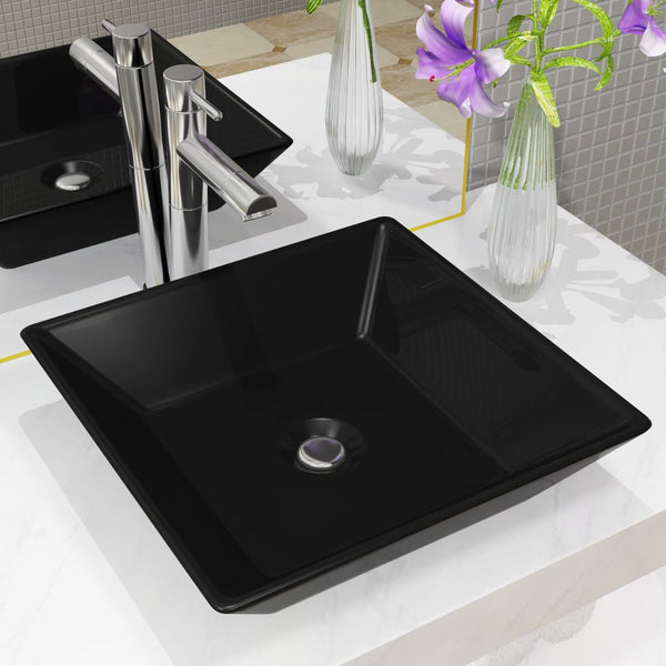 vidaXL Basin Ceramic Square Black 41.5x41.5x12 cm