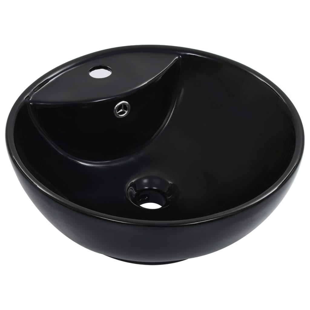 vidaXL Wash Basin with Overflow 46.5x18 cm Ceramic Black