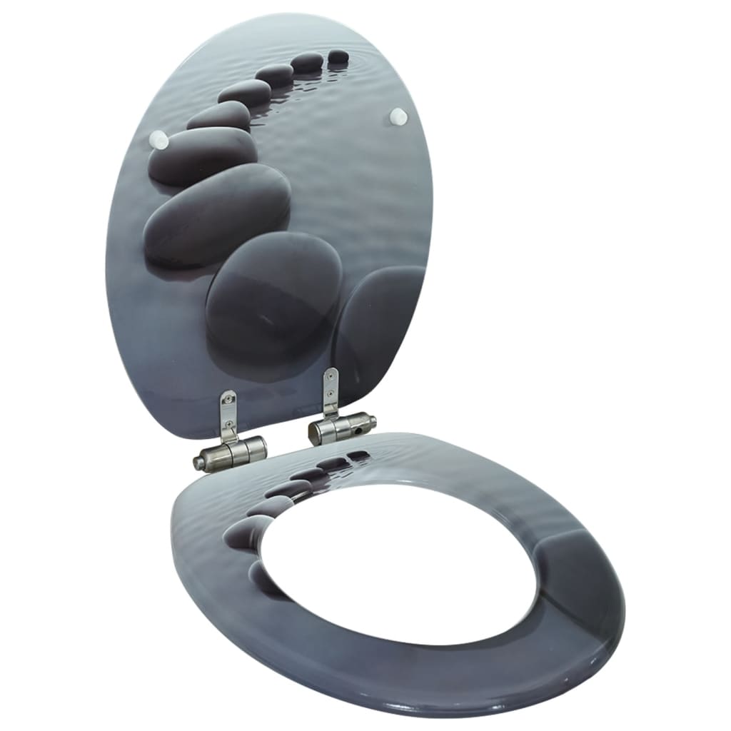 vidaXL WC Toilet Seat with Soft Close Lid MDF Stones Design