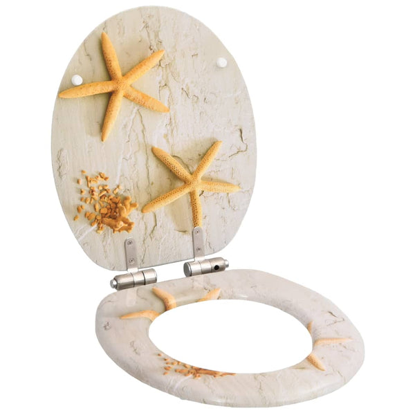 vidaXL WC Toilet Seat with Soft Close Lid MDF Starfish Design