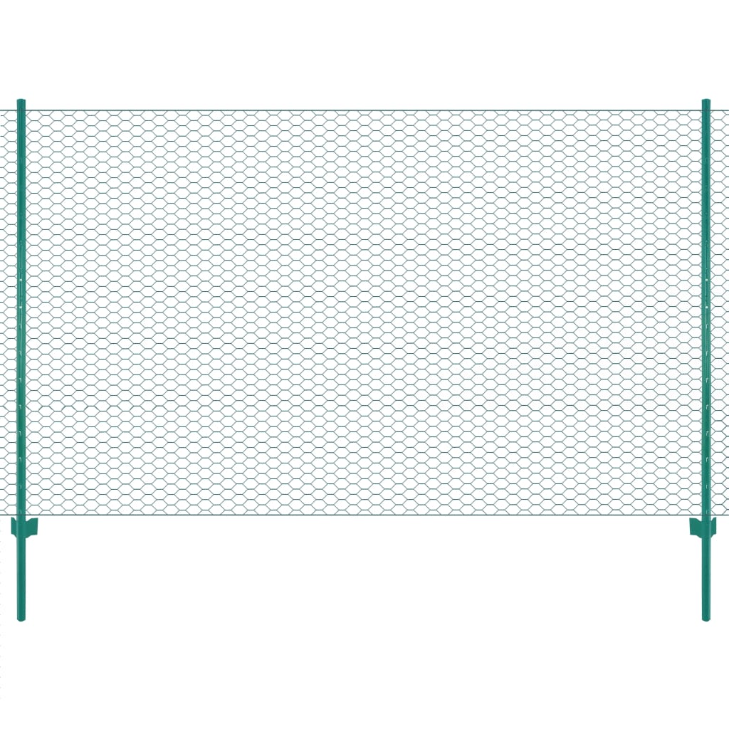 vidaXL Wire Mesh Fence with Posts Steel 25x2 m Green