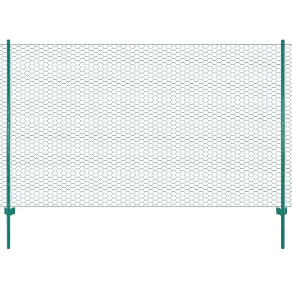 vidaXL Wire Mesh Fence with Posts Steel 25x2 m Green