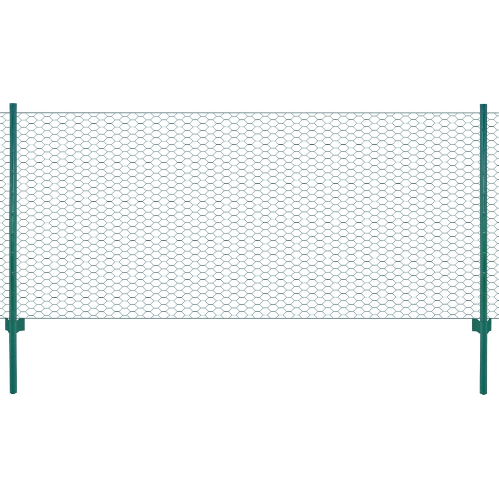 vidaXL Wire Mesh Fence with Posts Steel 25x0.75 m Green