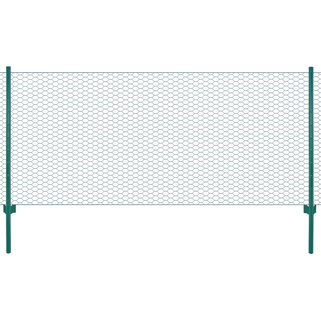 vidaXL Wire Mesh Fence with Posts Steel 25x1 m Green