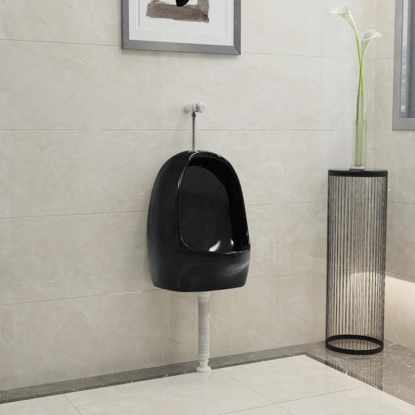 vidaXL Wall Hung Urinal with Flush Valve Ceramic Black