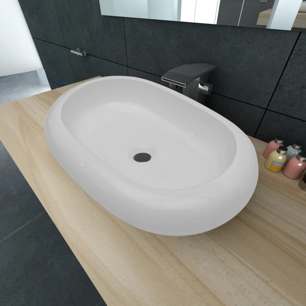 Luxury Ceramic Basin Oval-shaped Sink White 63 x 42 cm