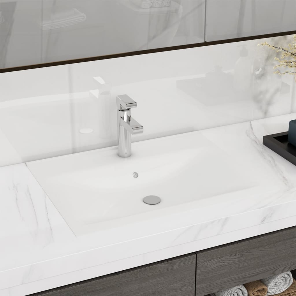 Rectangular Ceramic Basin Sink White with Faucet Hole 60x46 cm