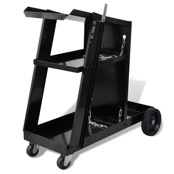 Welding Cart Black Trolley with 3 Shelves Workshop Organiser