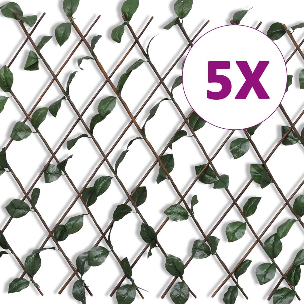 vidaXL Willow Trellis Fence 5 pcs with Artificial Leaves 180x90 cm