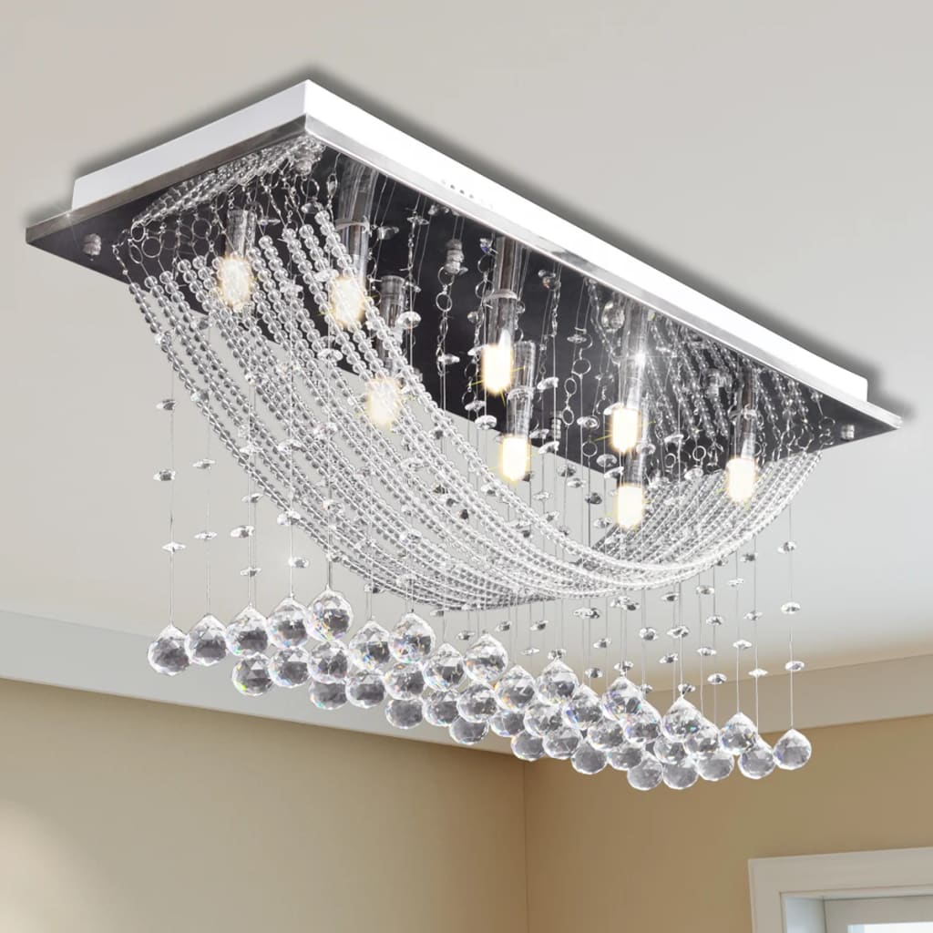 vidaXL White Ceiling Lamp with Glittering Glass Crystal Beads 8 x G9 29 cm