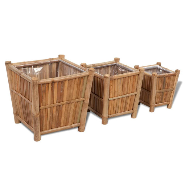 vidaXL 3 pcs Bamboo Raised Bed with Nylon Lining