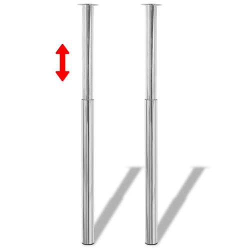 2 Telescopic Table Legs Chrome 710 mm-1100 mm