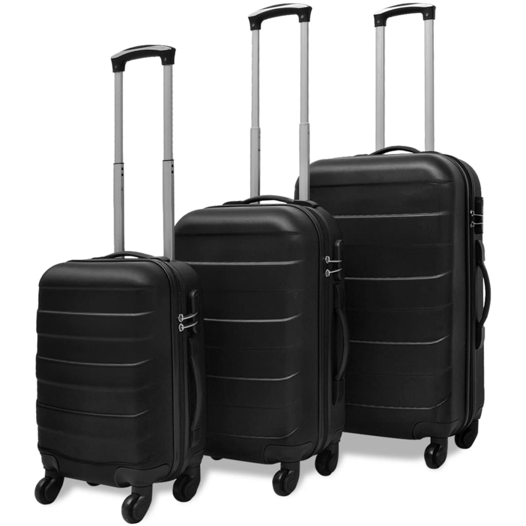 vidaXL Three Piece Hardcase Trolley Set Black 45.5/55/66 cm