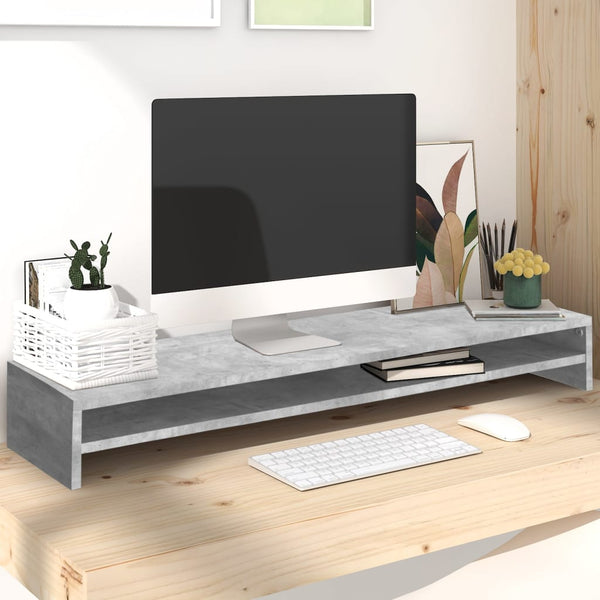 vidaXL Monitor Stand Concrete Grey 100x24x13 cm Engineered Wood