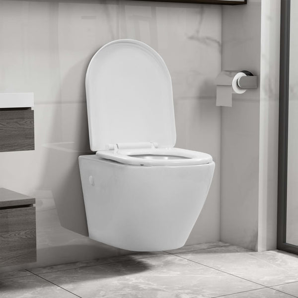 vidaXL Wall Hung Rimless Toilet Ceramic White