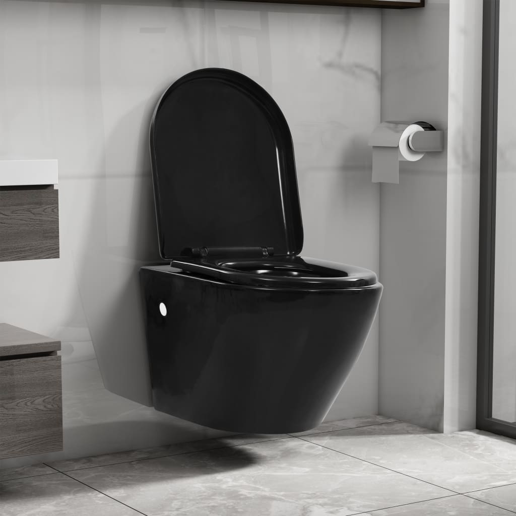 vidaXL Wall Hung Rimless Toilet Ceramic Black