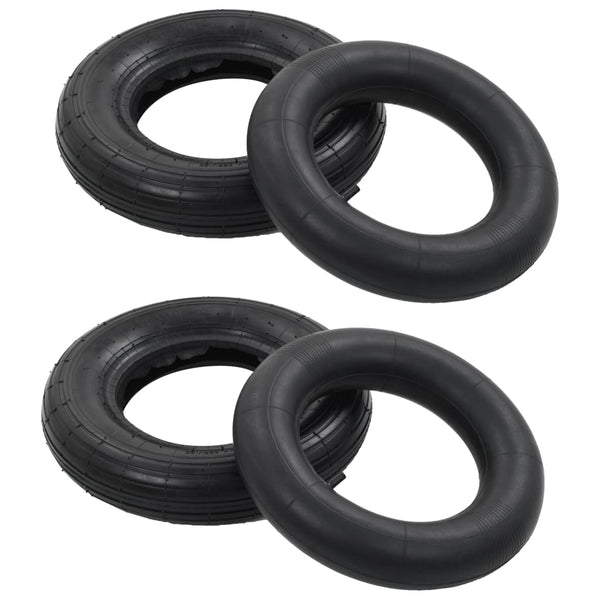 vidaXL 4 Piece Wheelbarrow Tire and Inner Tube Set 3.50-8 4PR Rubber