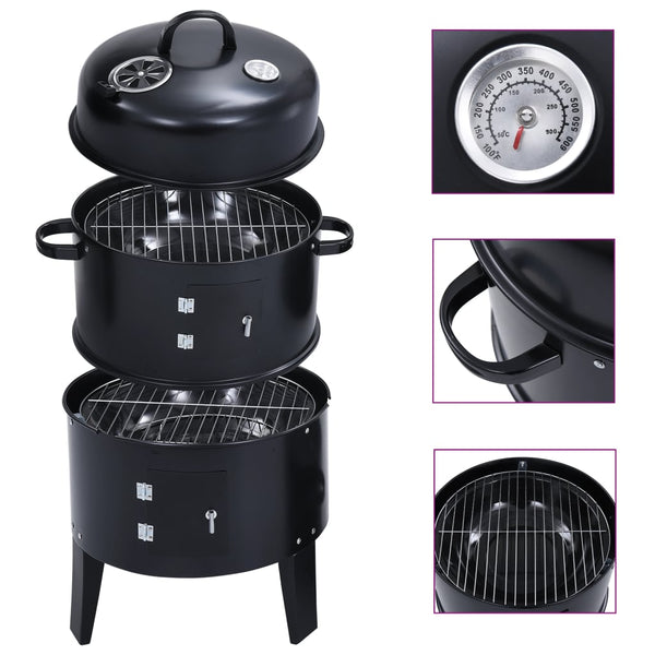 vidaXL 3-in-1 Charcoal Smoker BBQ Grill 40x80 cm