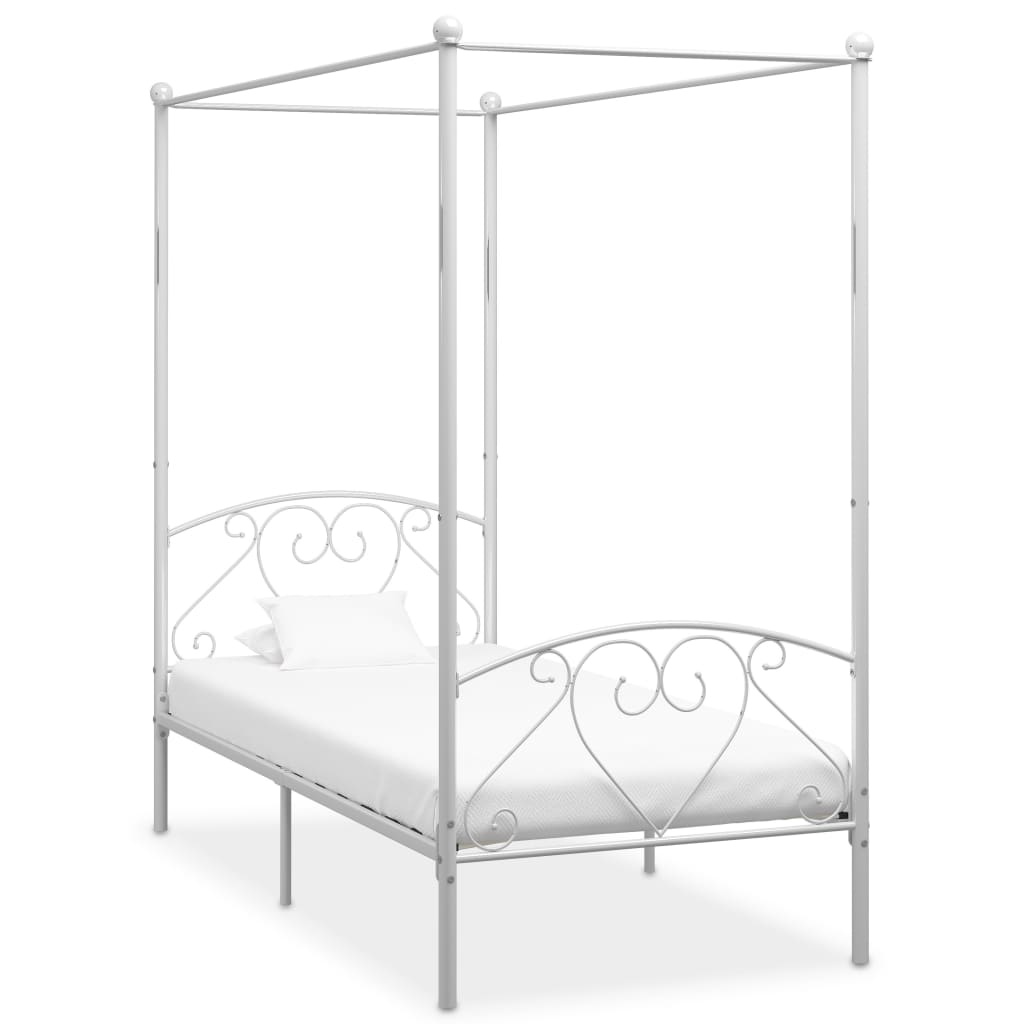 284428 vidaXL Canopy Bed Frame without Mattress White Metal 120x200 cm