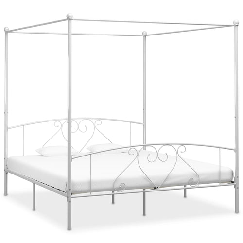 284432 vidaXL Canopy Bed Frame without Mattress White Metal 200x200 cm