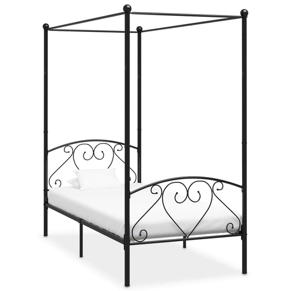 284434 vidaXL Canopy Bed Frame without Mattress Black Metal 100x200 cm