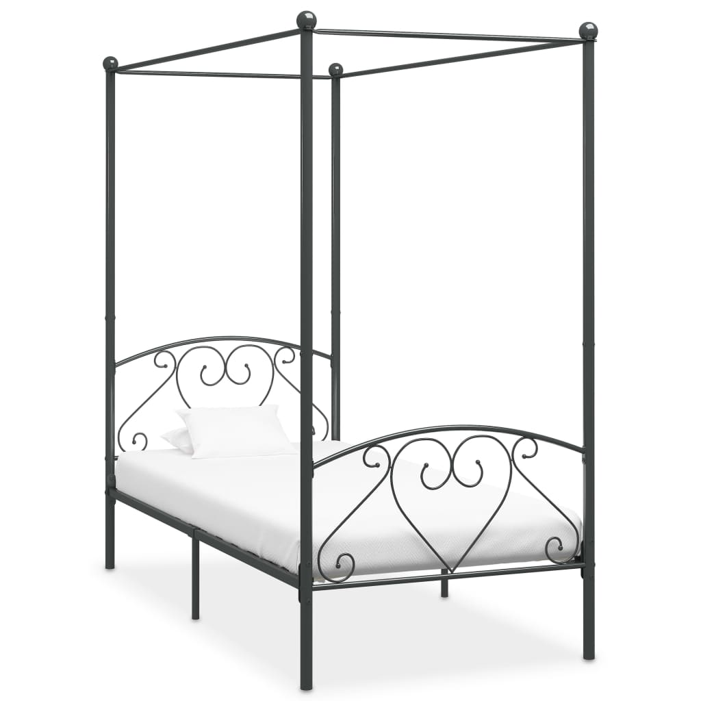 284440 vidaXL Canopy Bed Frame without Mattress Grey Metal 90x200 cm