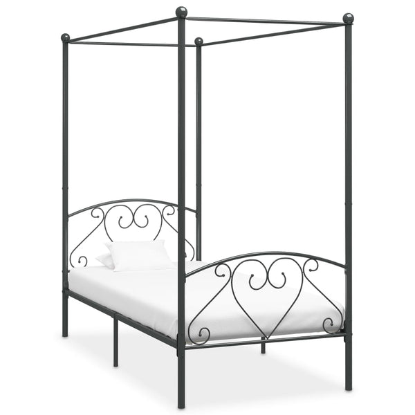 284440 vidaXL Canopy Bed Frame without Mattress Grey Metal 90x200 cm