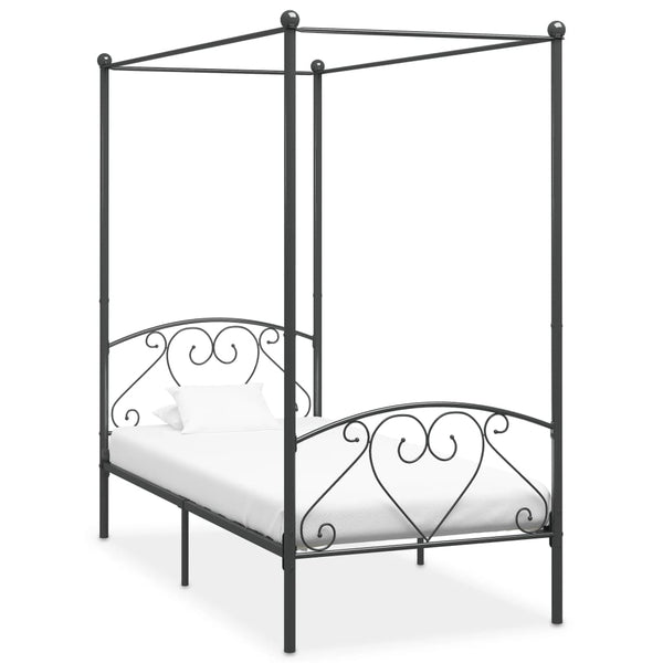 284441 vidaXL Canopy Bed Frame without Mattress Grey Metal 100x200 cm