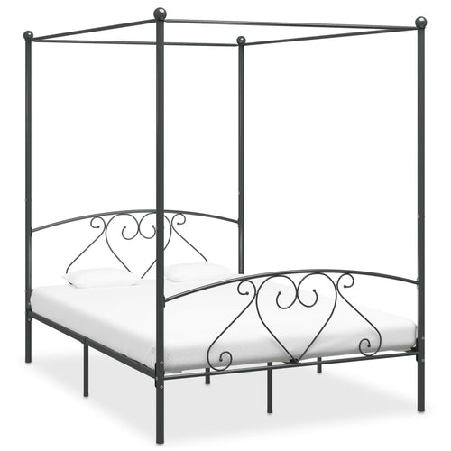 284443 vidaXL Canopy Bed Frame without Mattress Grey Metal 140x200 cm