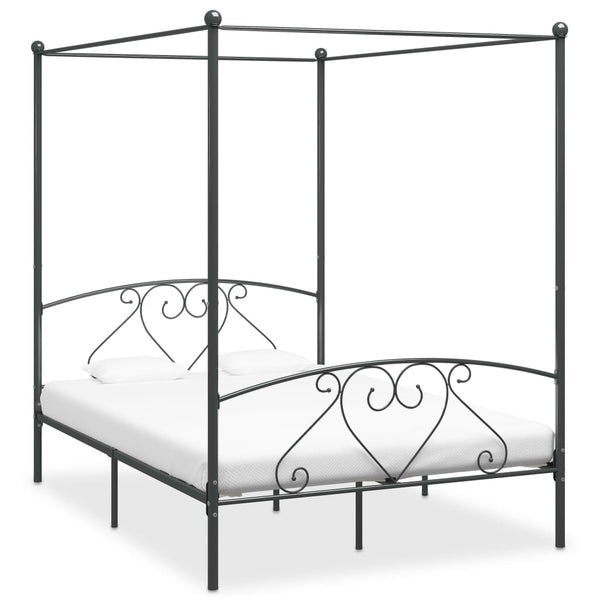 284443 vidaXL Canopy Bed Frame without Mattress Grey Metal 140x200 cm