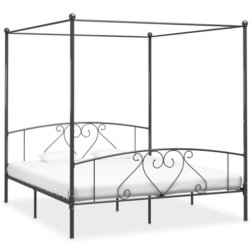 284446 vidaXL Canopy Bed Frame without Mattress Grey Metal 200x200 cm