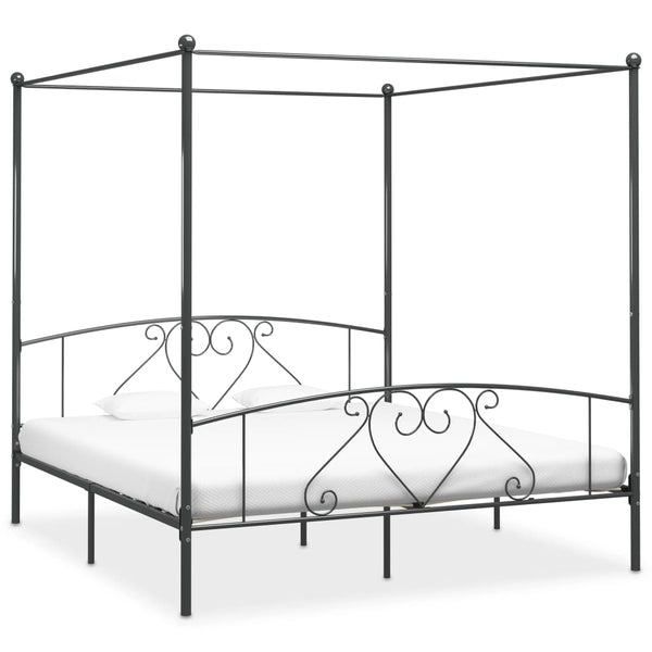 284446 vidaXL Canopy Bed Frame without Mattress Grey Metal 200x200 cm