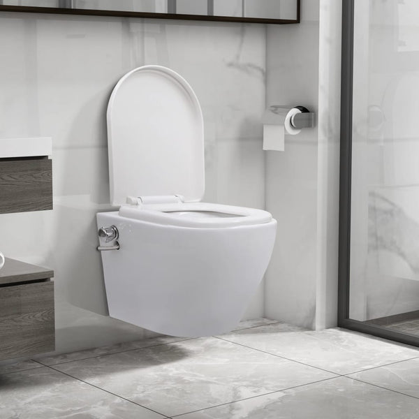 vidaXL Wall Hung Rimless Toilet with Bidet Function Ceramic White