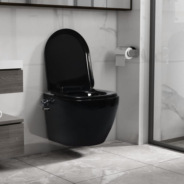 vidaXL Wall Hung Rimless Toilet with Bidet Function Ceramic Black