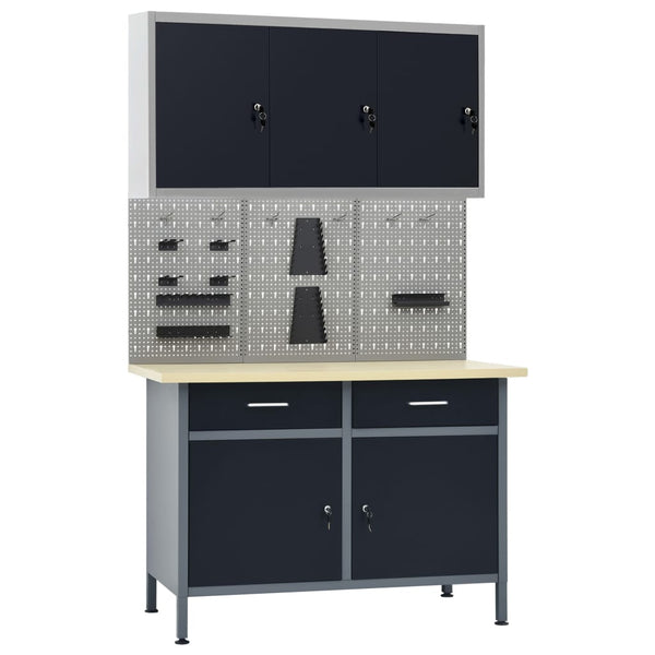 vidaXL Workbench with Three Wall Panels and One Cabinet