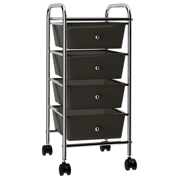 vidaXL 4-Drawer Mobile Storage Trolley Black Plastic