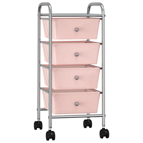 vidaXL 4-Drawer Mobile Storage Trolley Pink Plastic