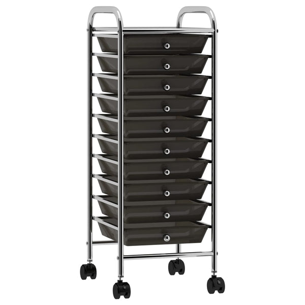 vidaXL 10-Drawer Mobile Storage Trolley Black Plastic