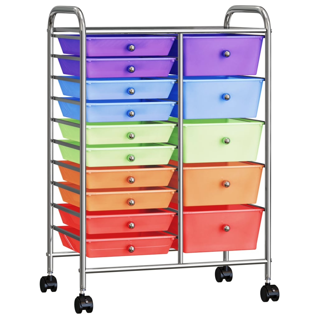 vidaXL XXL 15-Drawer Mobile Storage Trolley Multicolour Plastic